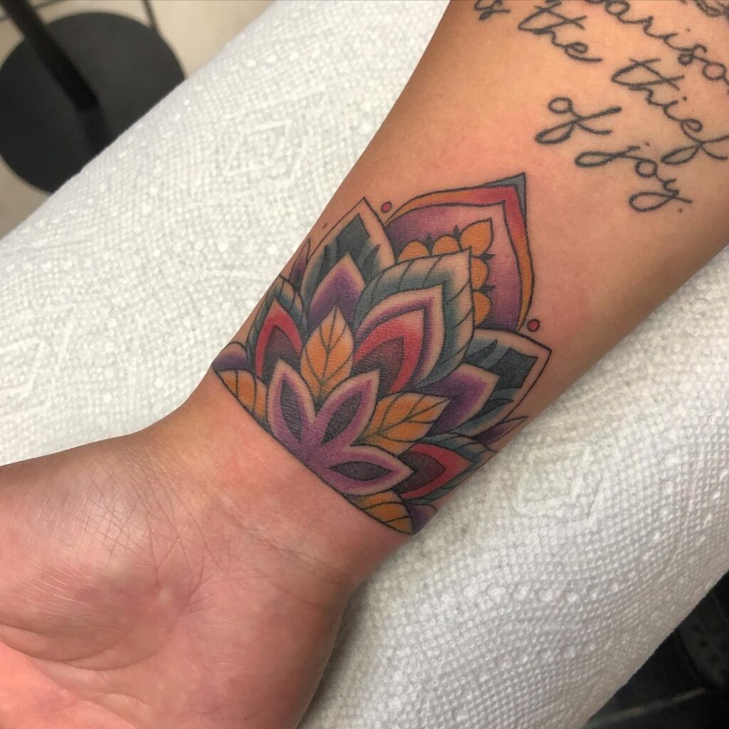 Colorful Mandala Wrist Tattoo mandala wrist tattoo ideas tattoo
