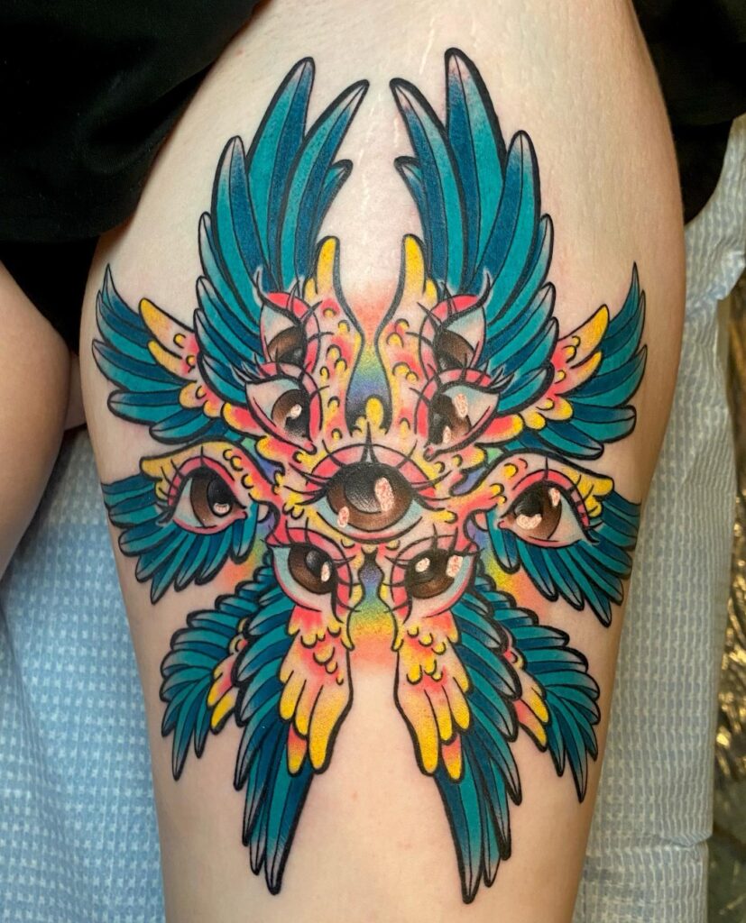 Colorful Neo-Traditional Seraphim Tattoo seraphim angel tattoo ideas tattoo