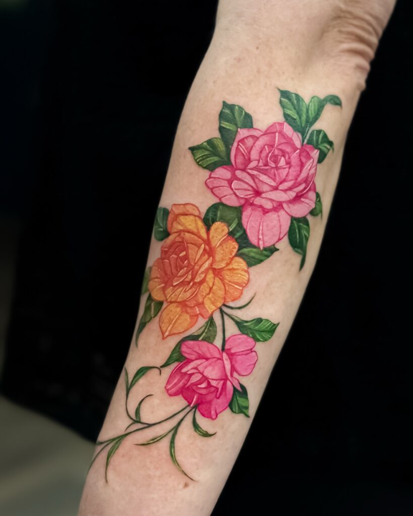 Colorful Rose Trio Tattoo on Forearm rose tattoos for women tattoo