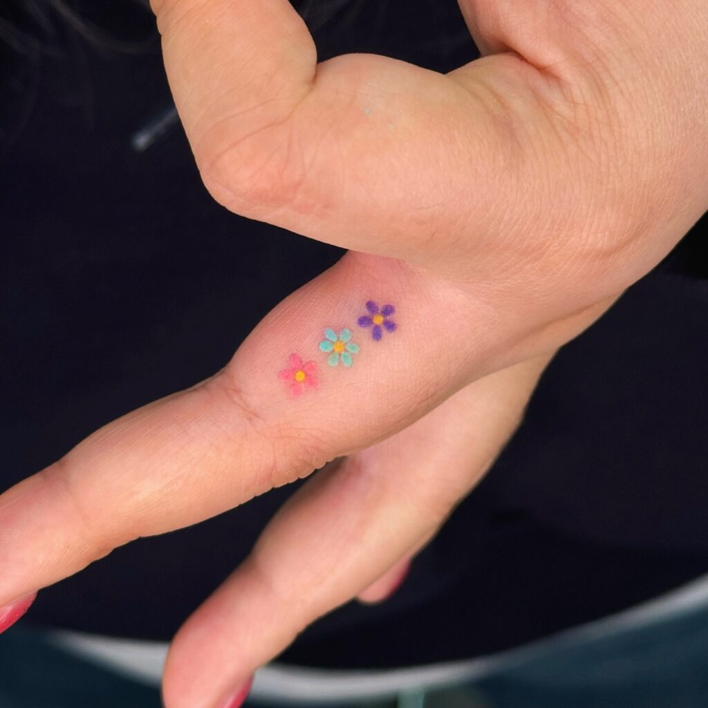 Green Leaf Branch Finger Tattoo