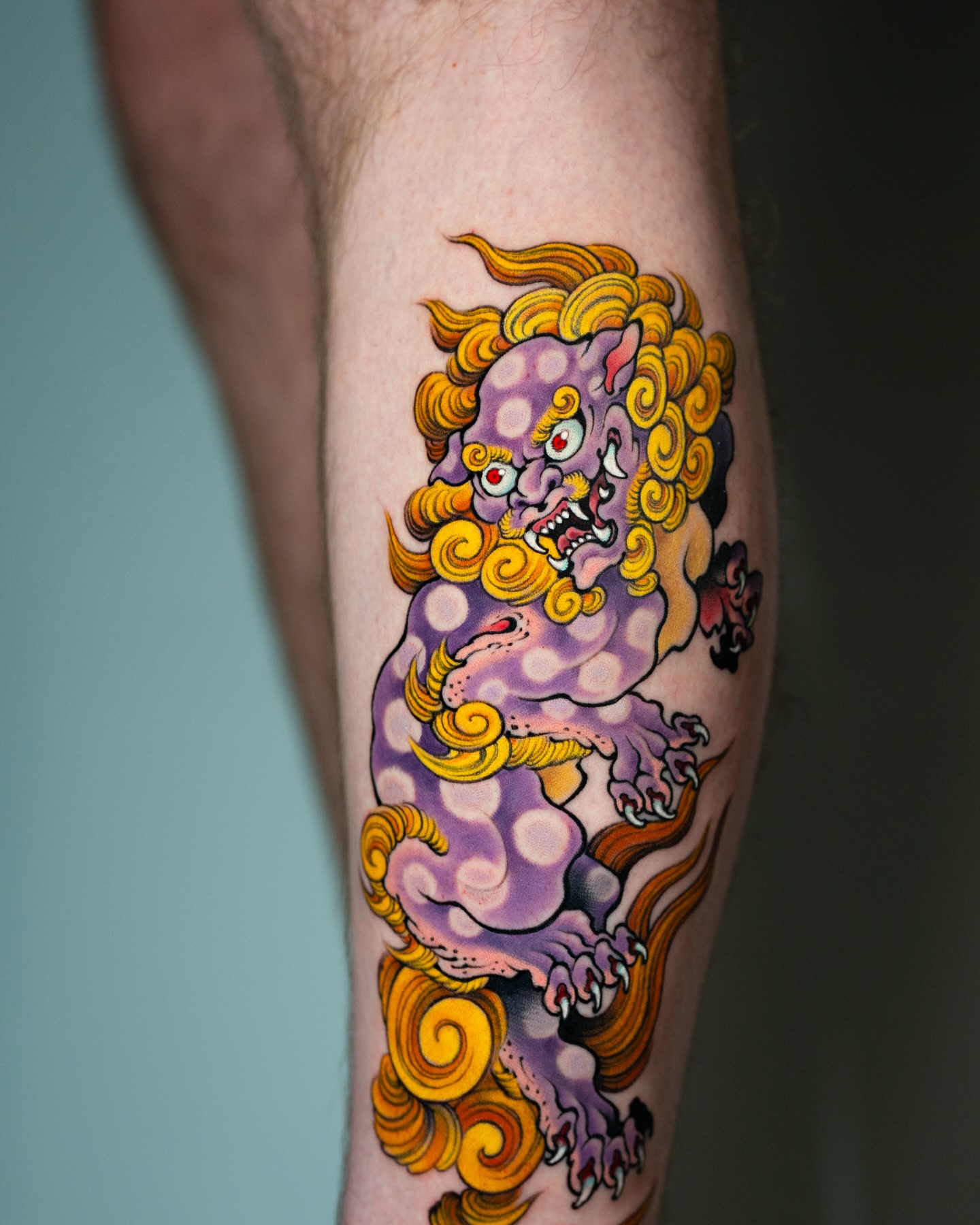 Running Traditional Foo Dog Tattoo