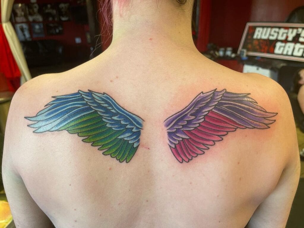 Colorful Wings of Protection memorial tattoos tattoo