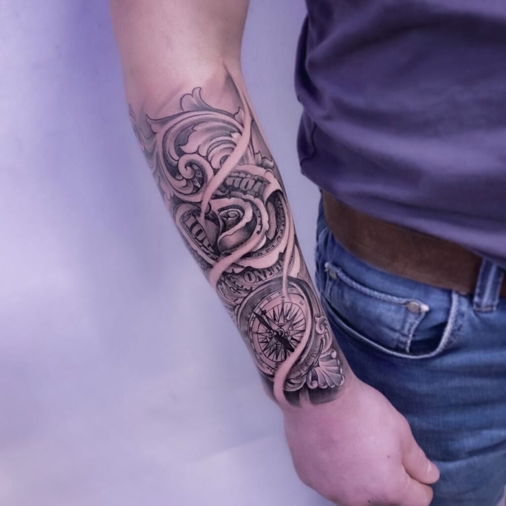 Compass and Rose Half Sleeve Tattoo half sleeve tattoos for men tattoo