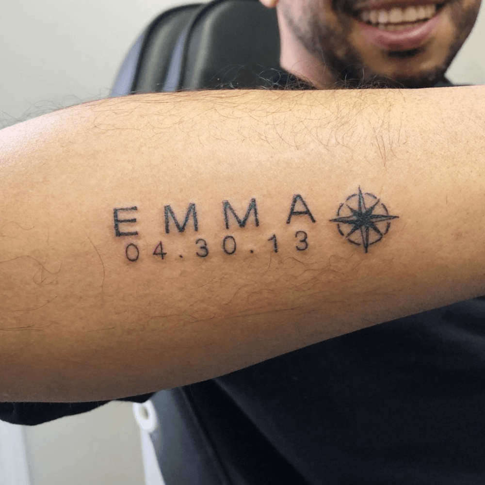Compass Rose with Children Names and Birth Coordinates kids name tattoo