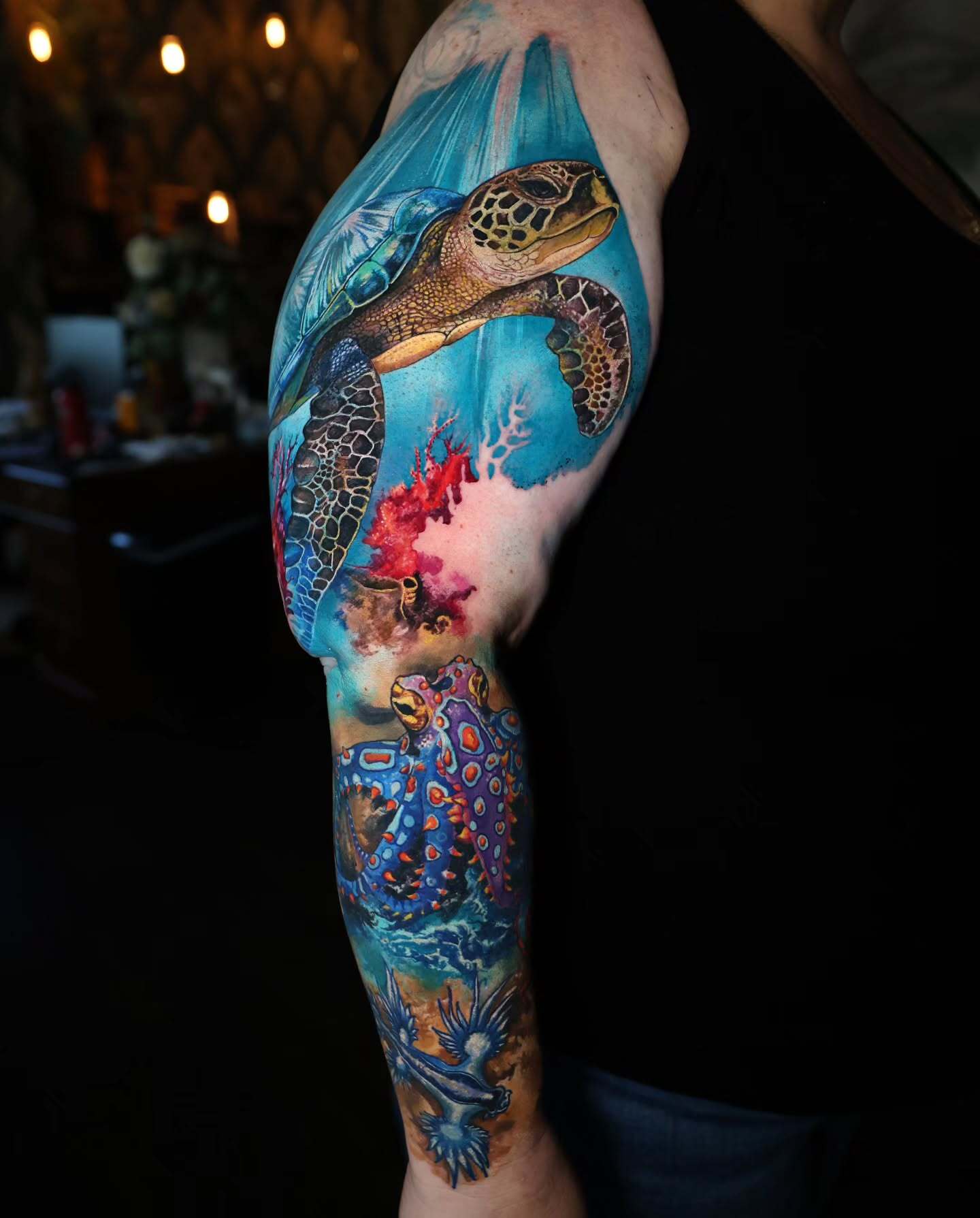 Comprehensive Marine Turtle Arm Sleeve sea turtle tattoo