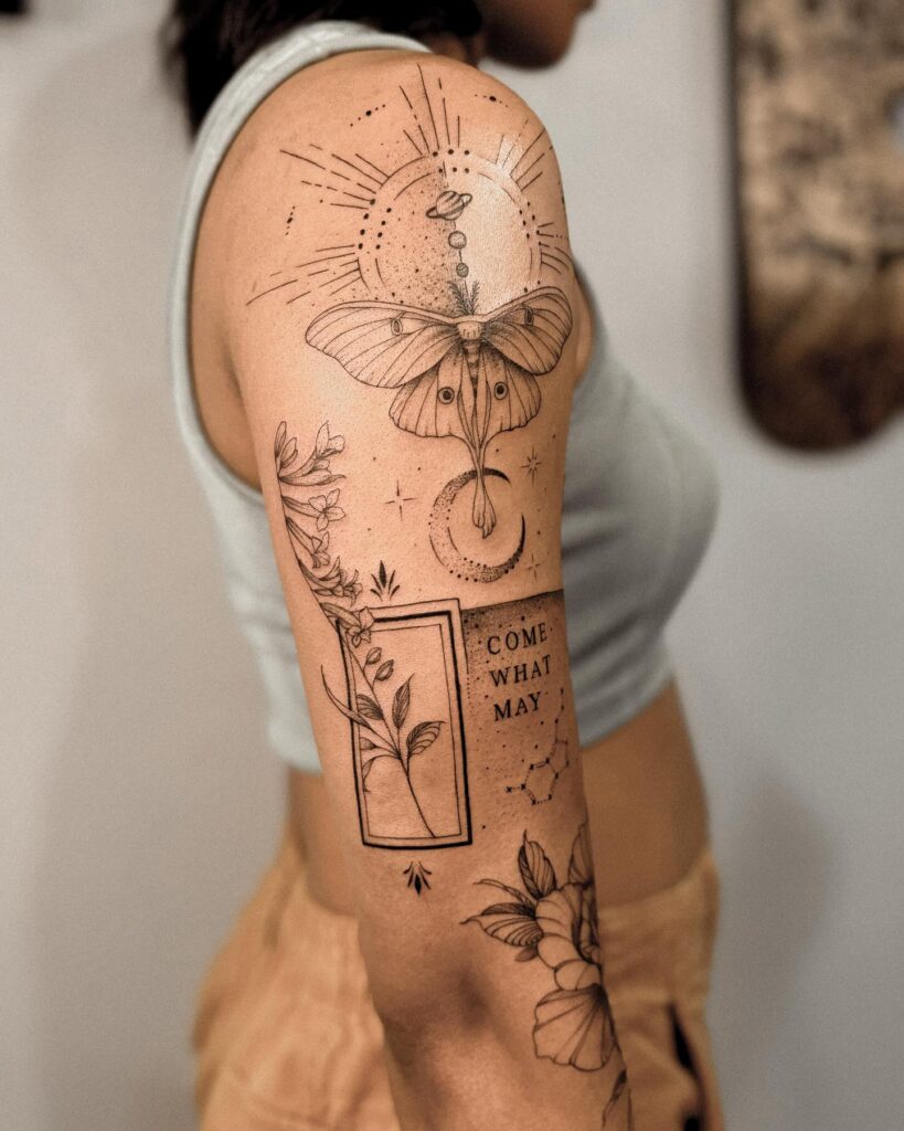 Lion And Roses Half Sleeve Tattoo