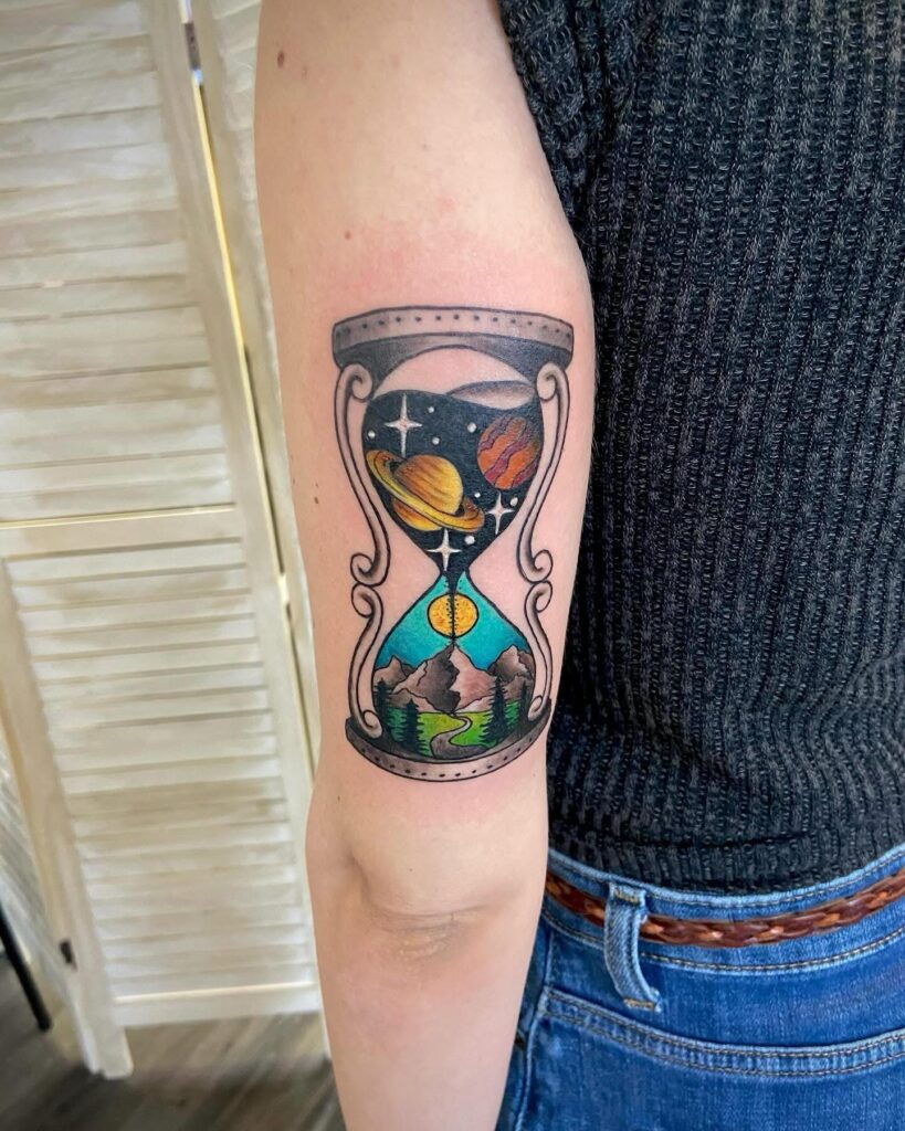 Cosmic Landscape Hourglass Tattoo hourglass tattoo ideas tattoo