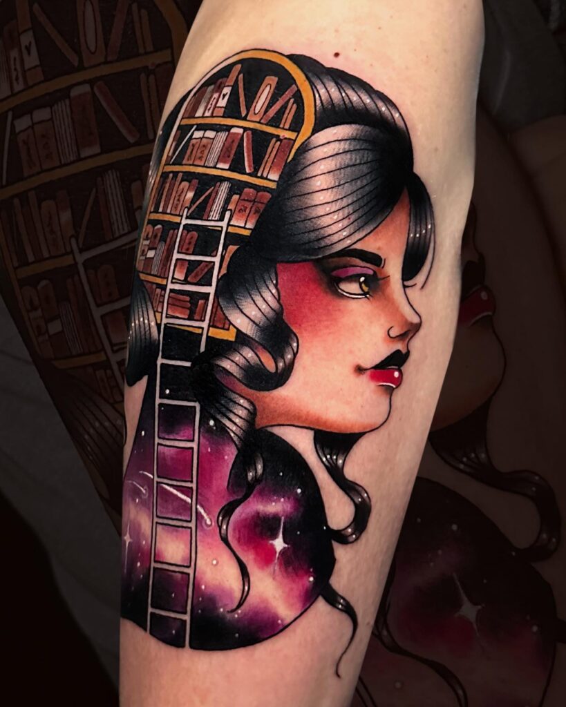 Bookshelf Mind Portrait Tattoo