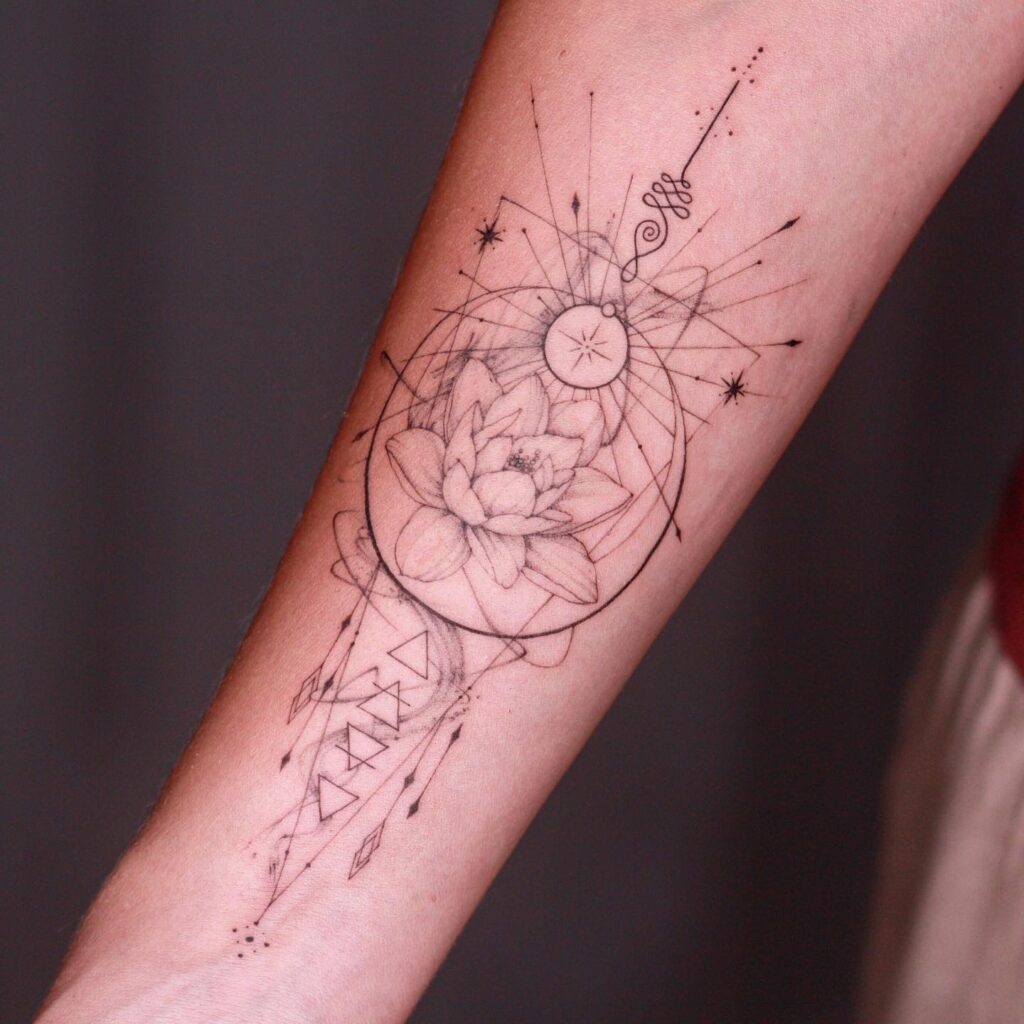 Cosmic Lotus Forearm Tattoo symbols tattoos tattoo