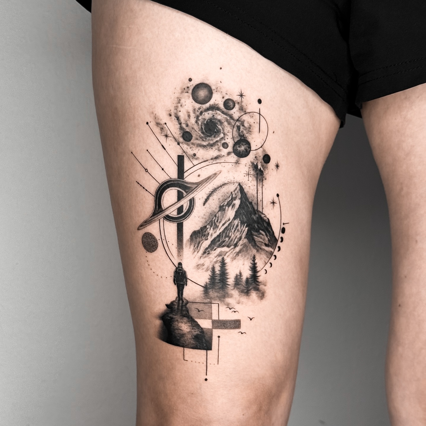 Cosmic Mountain Adventure Tattoo mountain tattoos ideas tattoo