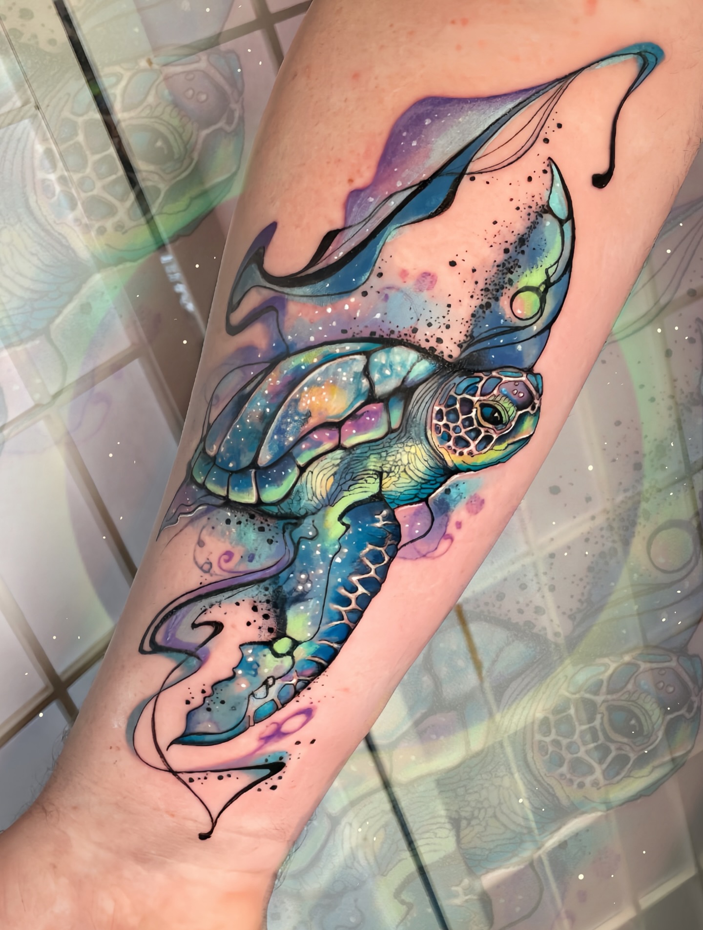 Cosmic Sea Turtle with Celestial Shell ocean tattoo