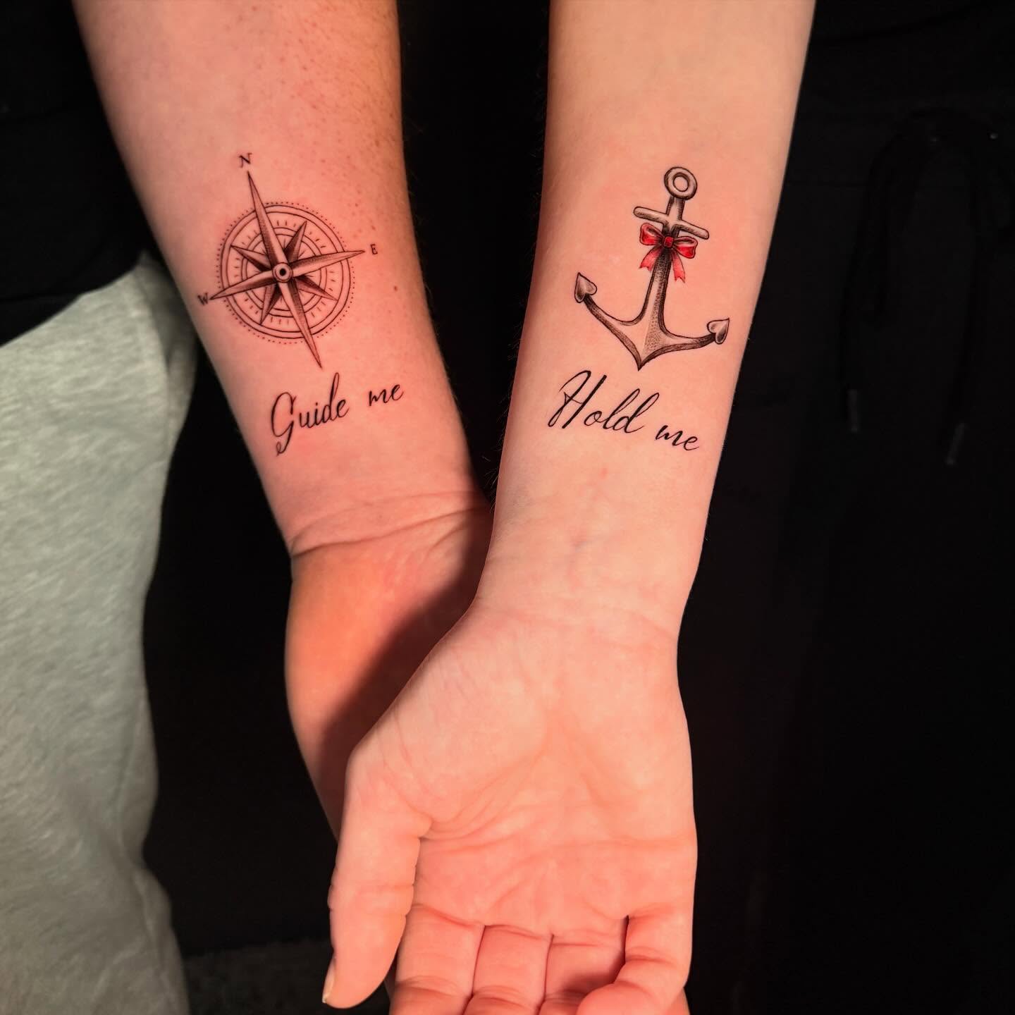 Compass And Anchor Couples Tattoo