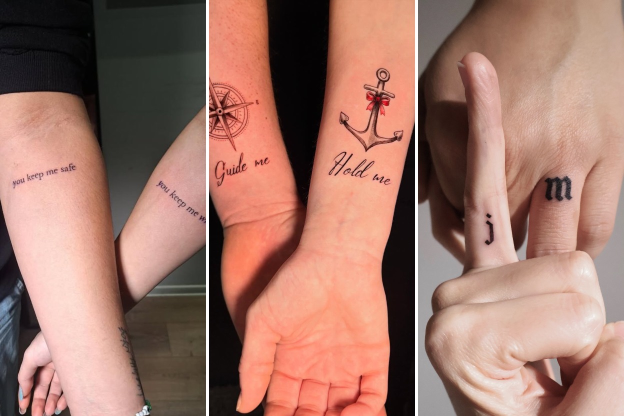 Aesthetic couples tattoos ideas and delicate ink ideas collage