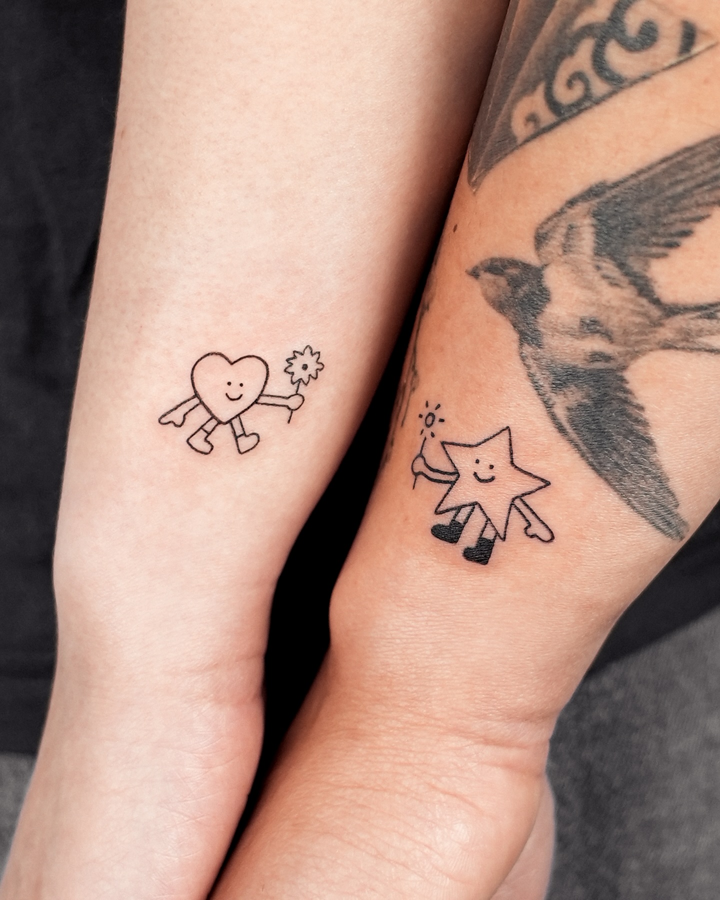 Heart And Star Matching Couples Tattoo