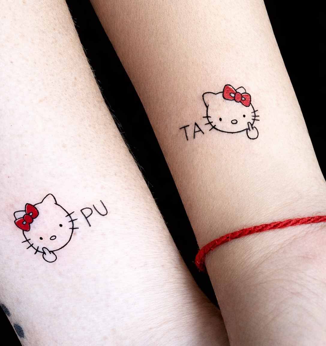 Hello Kitty Initials Couples Tattoo