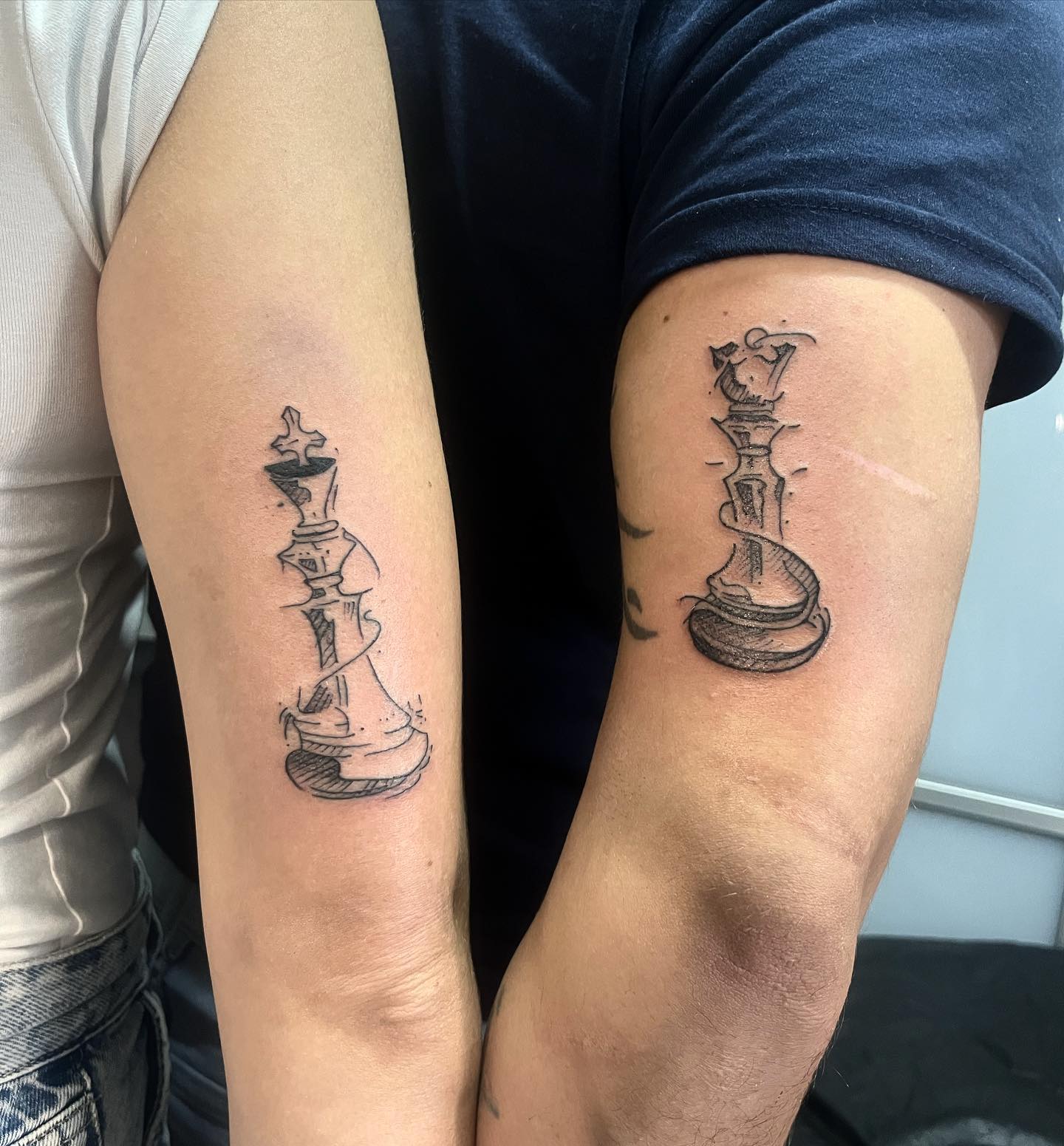 King And Queen Chess Piece Couples Tattoo