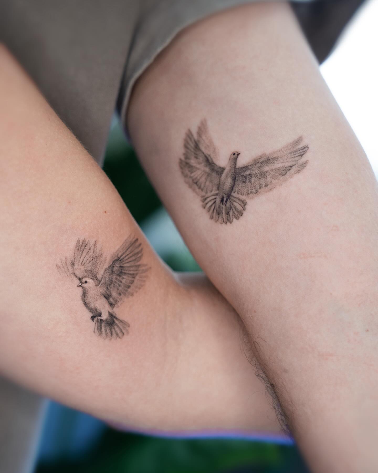 Matching Dove Flight Couples Tattoo