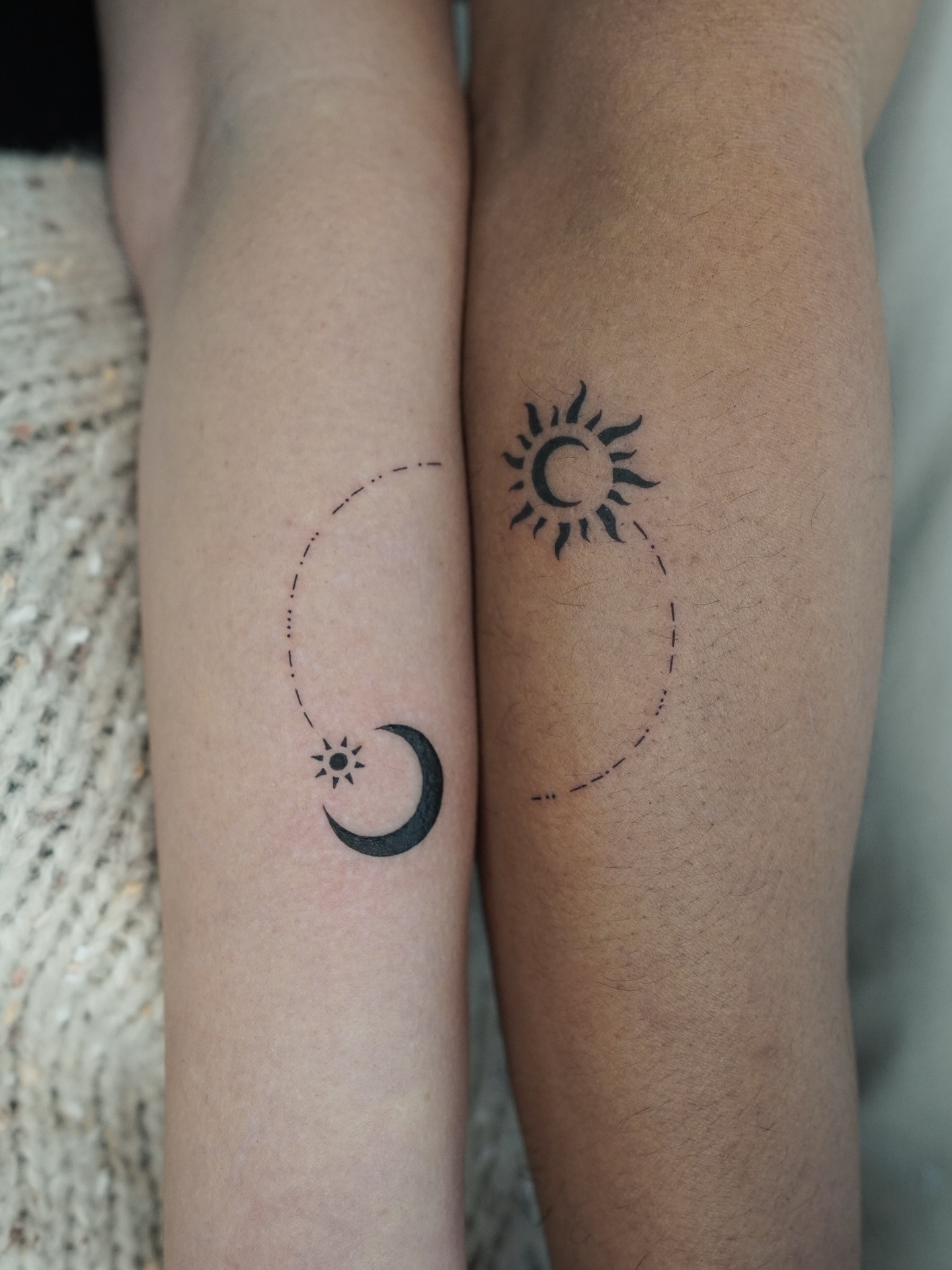 Sun And Moon Connection Couples Tattoo