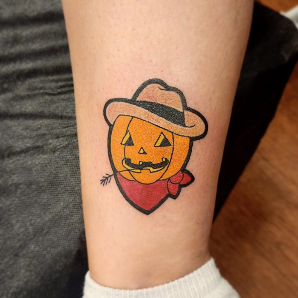 Pumpkin And Spiderweb Floral Tattoo