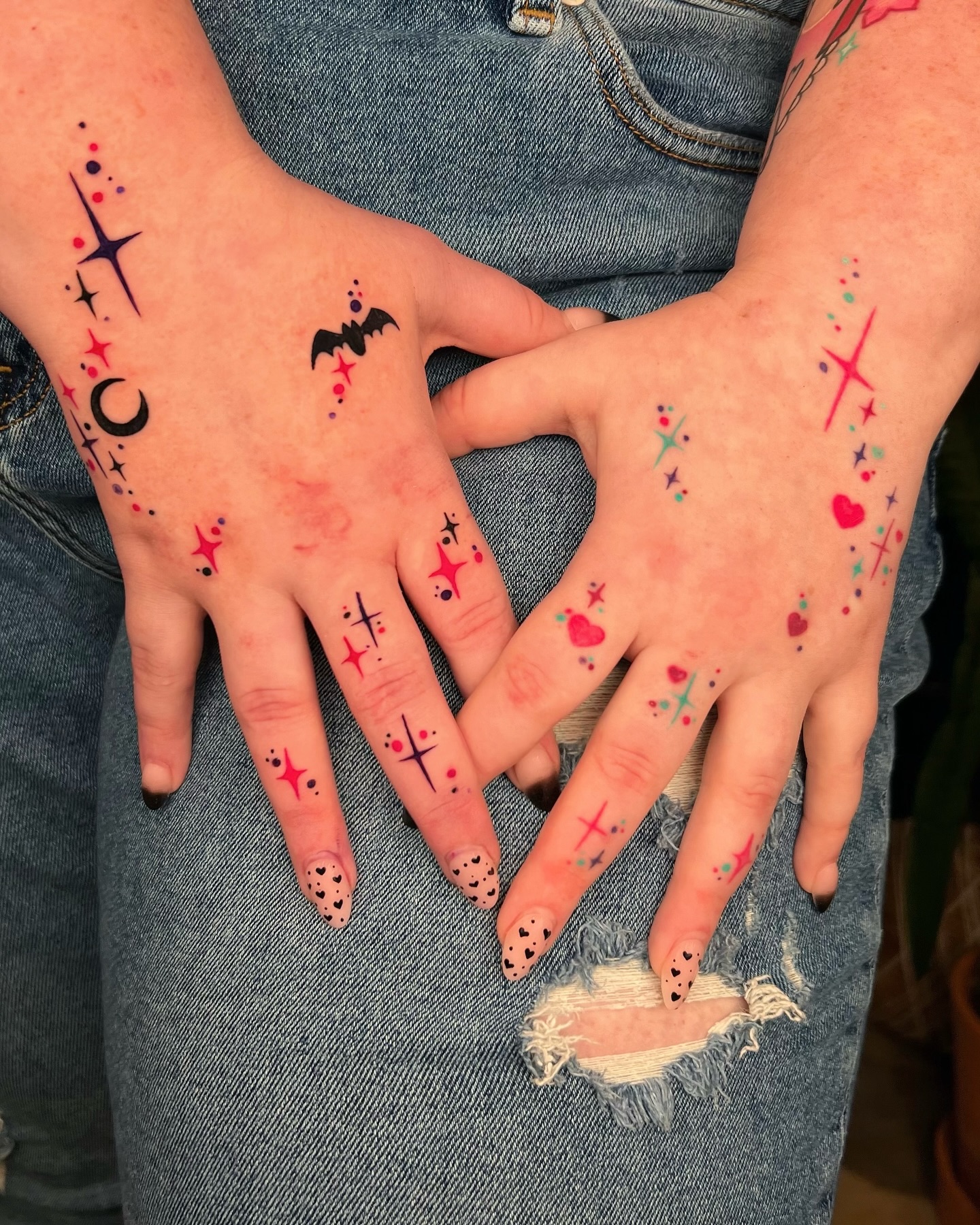 Hanging Vine And Sparkle Hand Tattoo