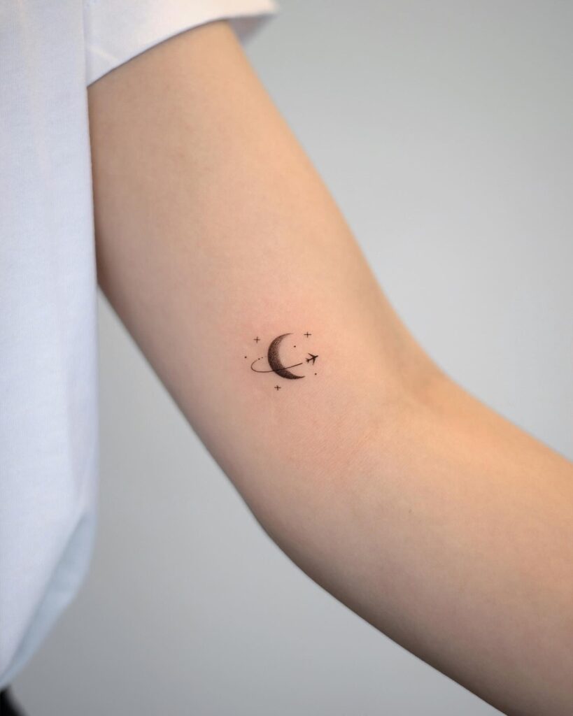 Crescent Moon and Airplane Tattoo meaningful tiny tattoos tattoo