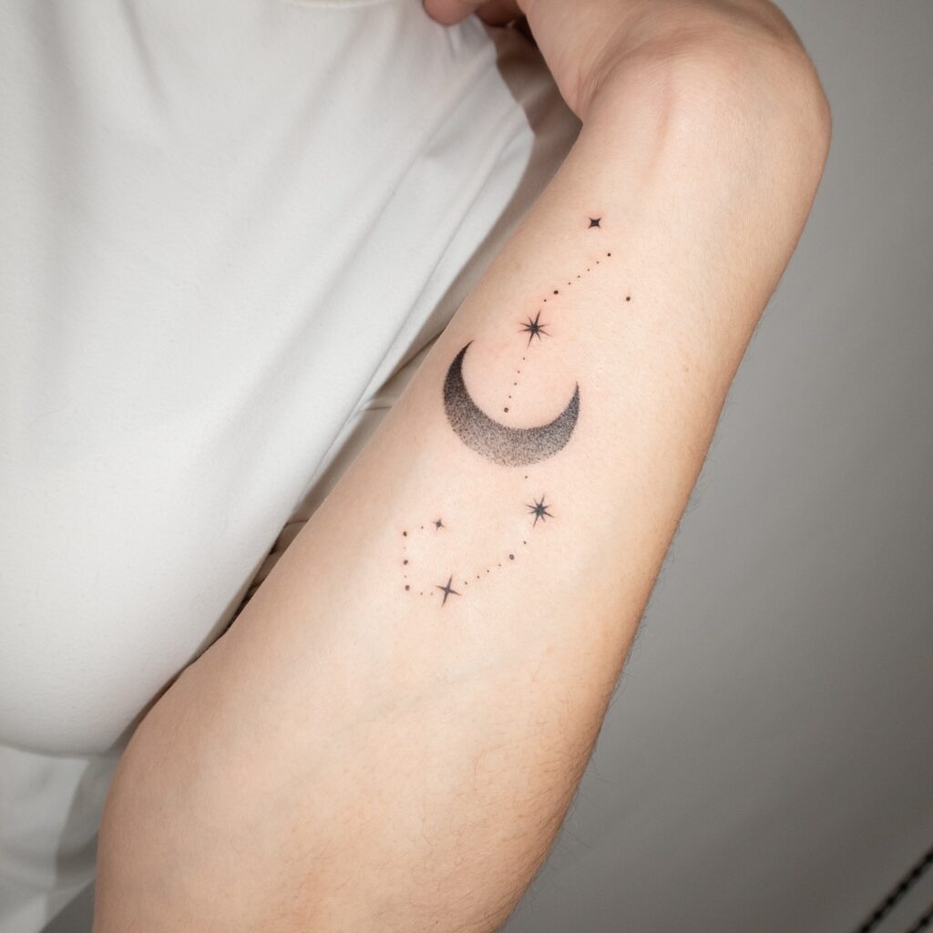 Crescent Moon and Constellation Tattoo
