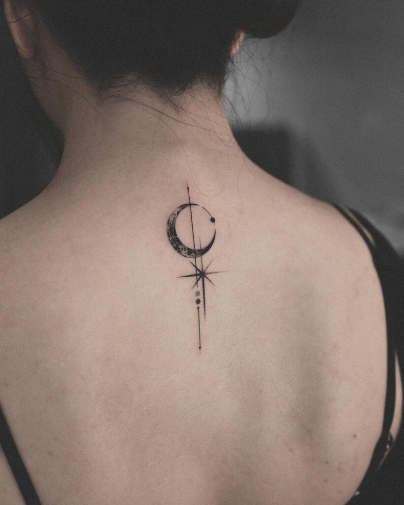 Crescent Moon and Star Back Tattoo moon tattoos tattoo