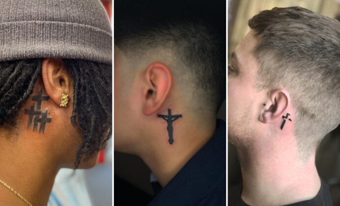 20+ Subtle Cross Behind the Ear Tattoo Ideas That Look Like Fine Jewelry