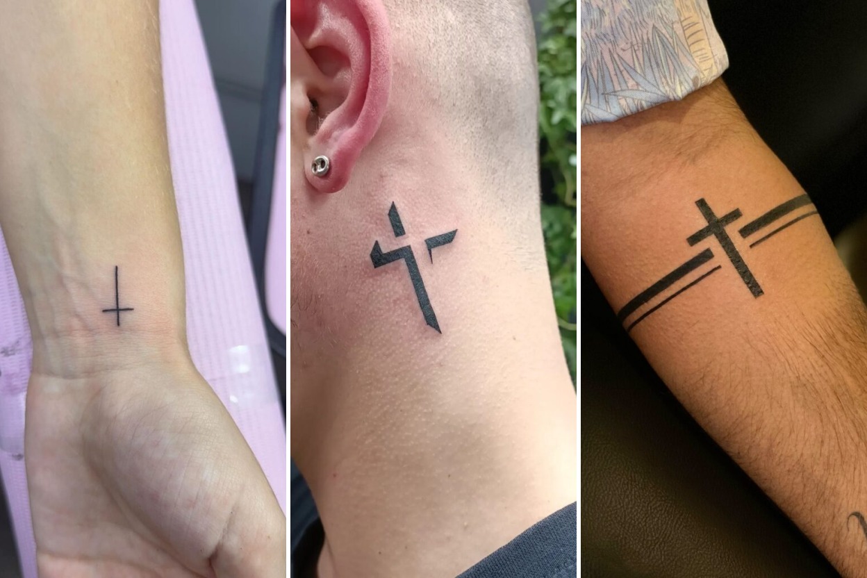 Aesthetic cross tattoos for men and delicate ink ideas collage