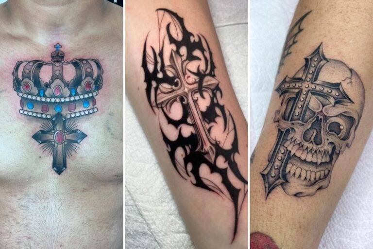 Aesthetic cross tattoos for men and delicate ink ideas collage