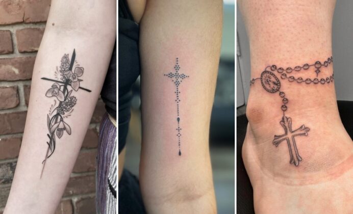 25+ Cross Tattoo Ideas for Women Designed With Gentle Fine Linework