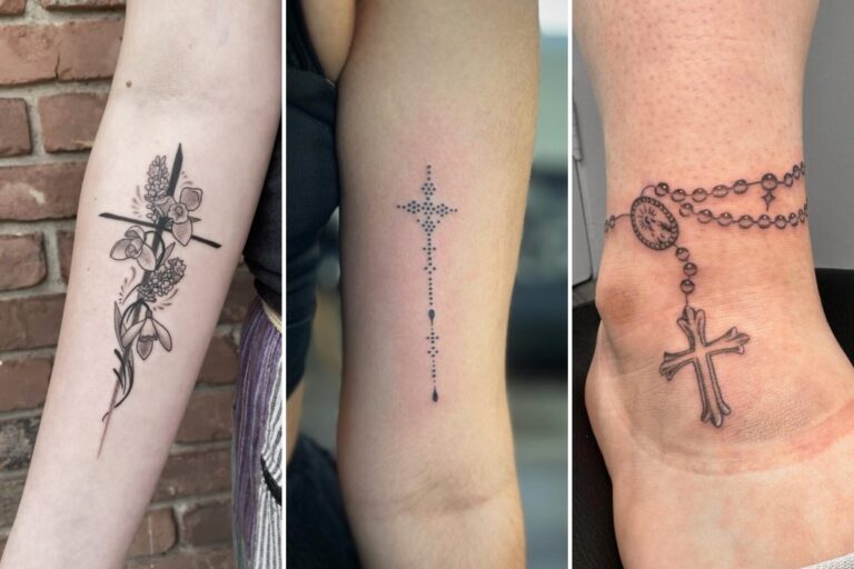 Aesthetic cross tattoos for women and delicate ink ideas collage