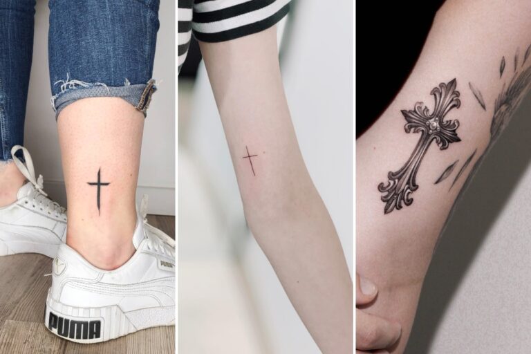 Aesthetic cross tattoos ideas for women and delicate ink ideas collage