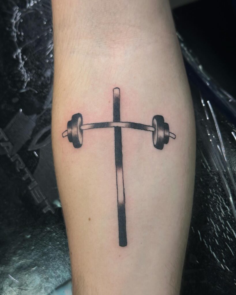 Cross with Barbell Tattoo cross tattoos for men tattoo