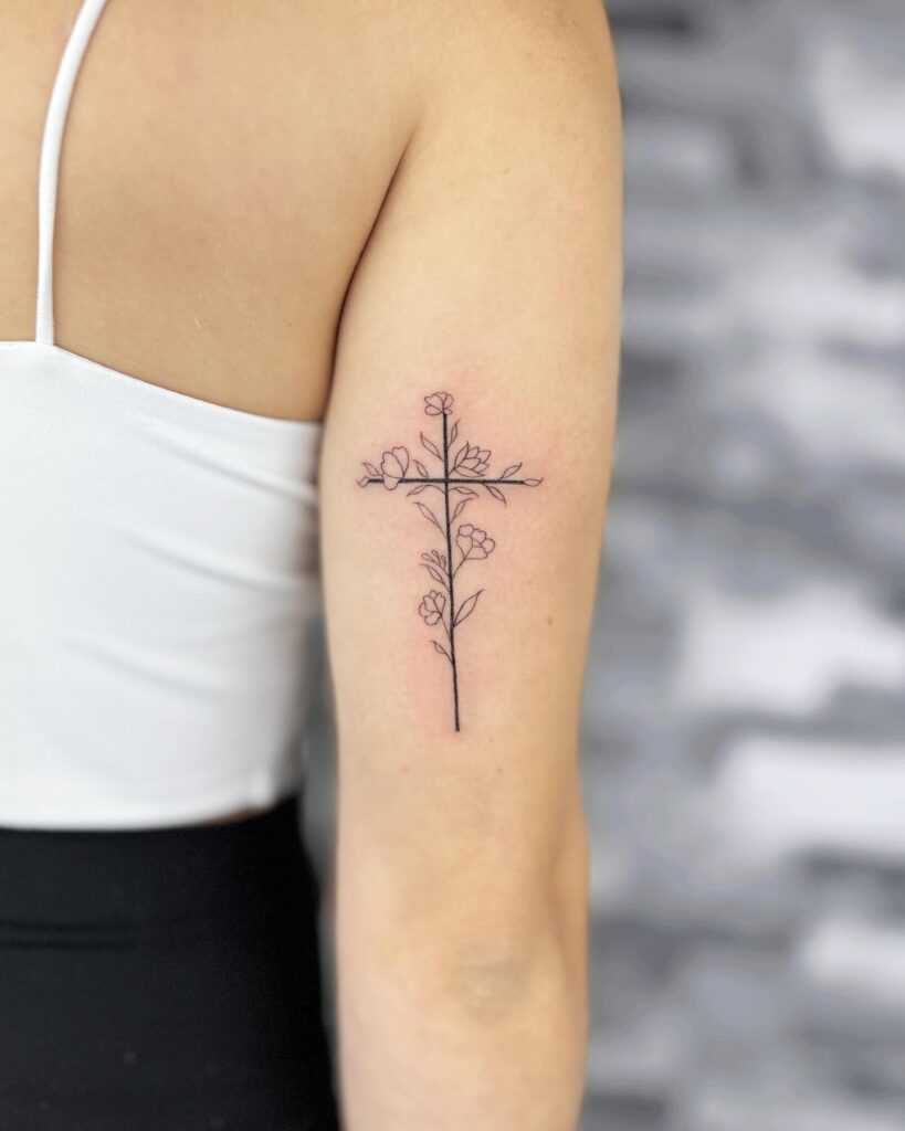 Christ with Praying Hands and Cross Forearm Tattoo christian tattoos tattoo