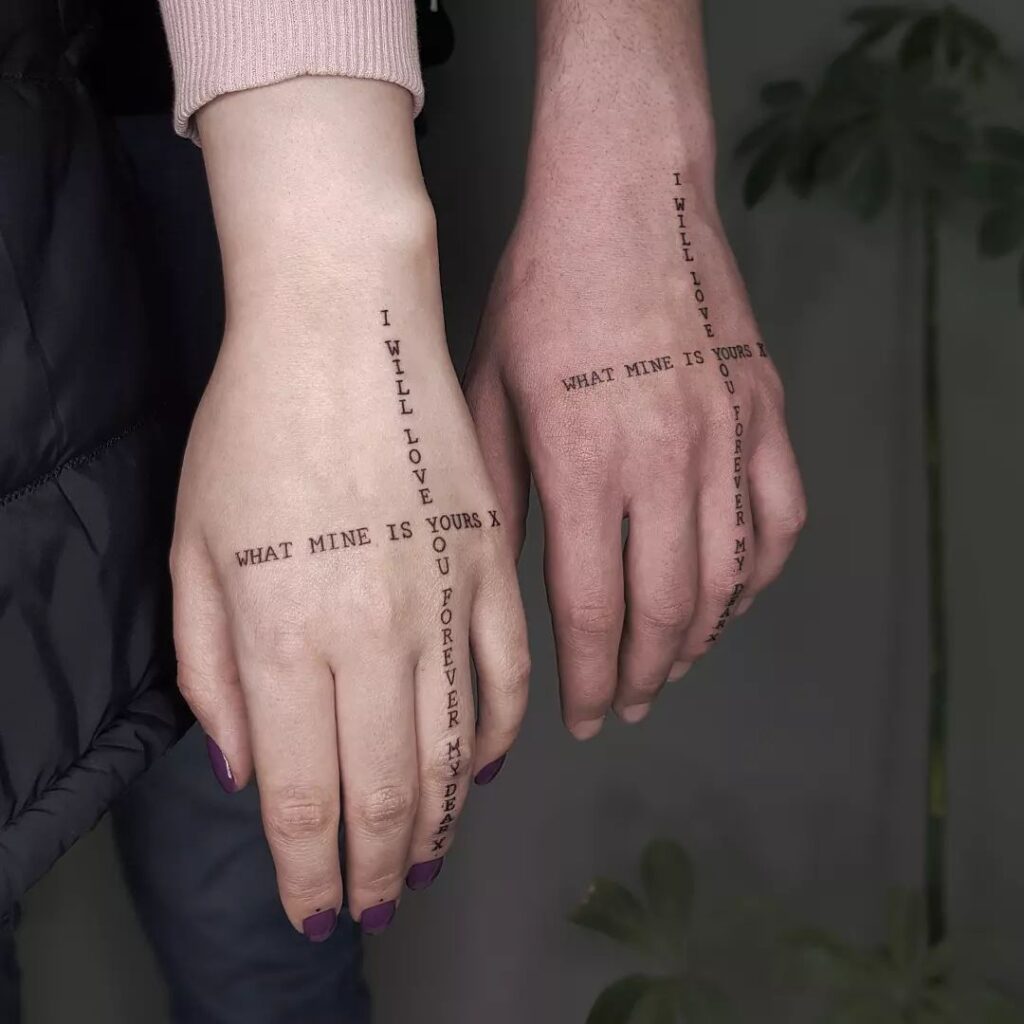 Crossed Promise Text Tattoos