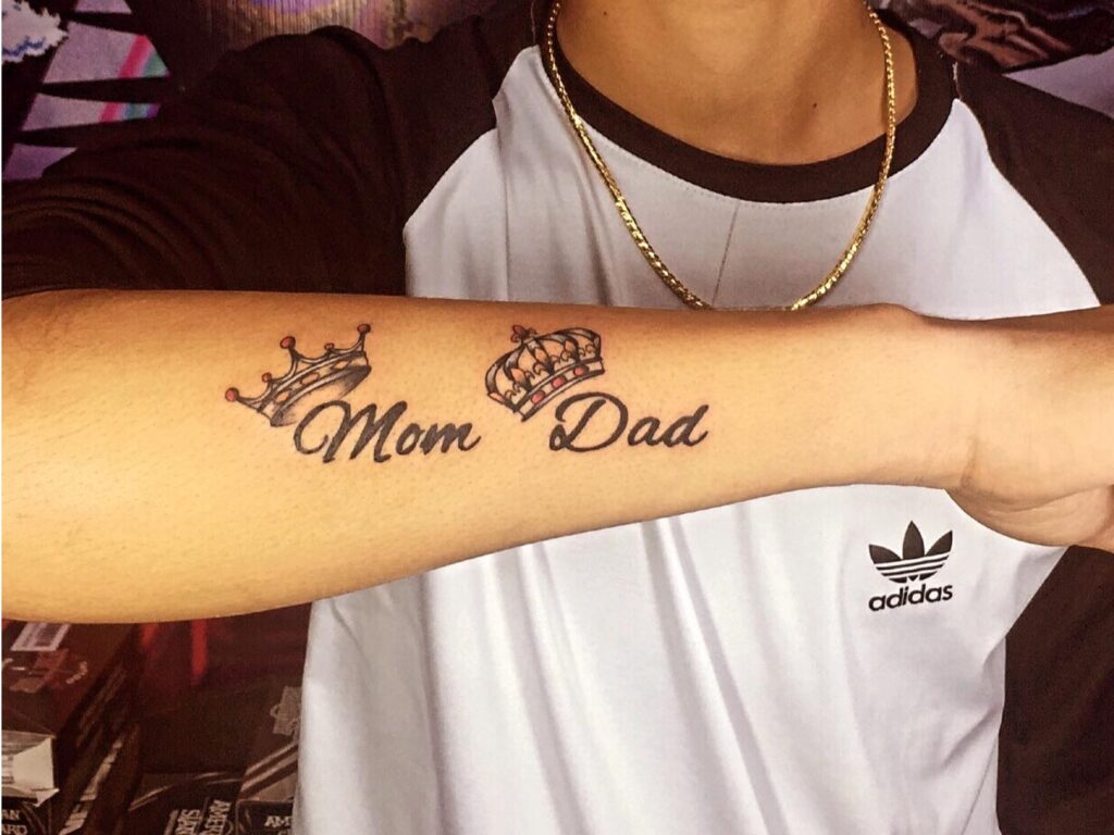 Crowned Mom Dad Tattoo for Royal Respect mom dad tattoos tattoo