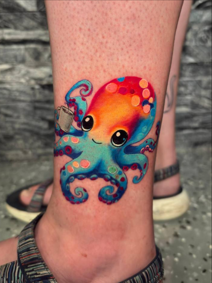 Rainbow-Accented Realistic Octopus Tattoo octopus tattoos tattoo