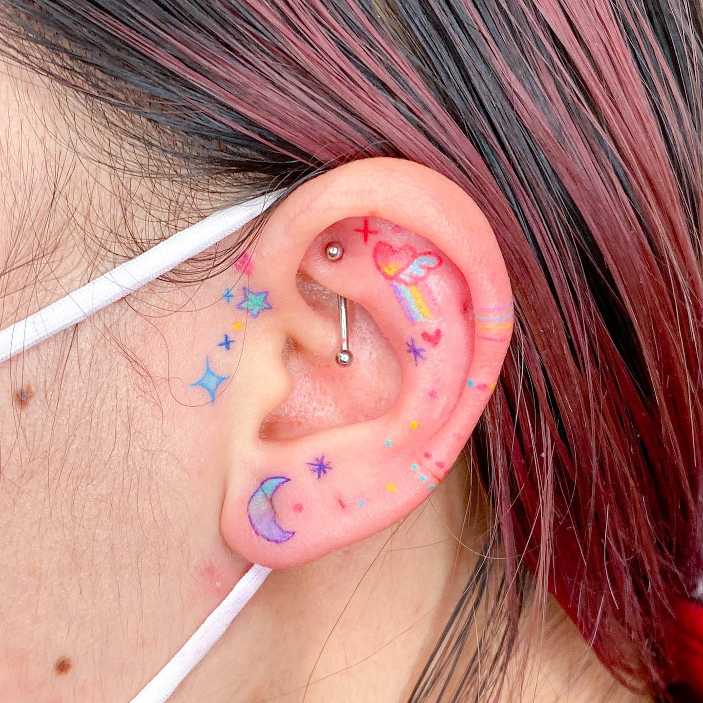 Cute Celestial Ear Tattoo