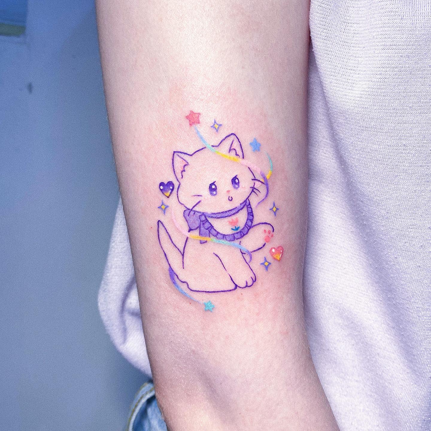 Cute Magical Kitten Tattoo