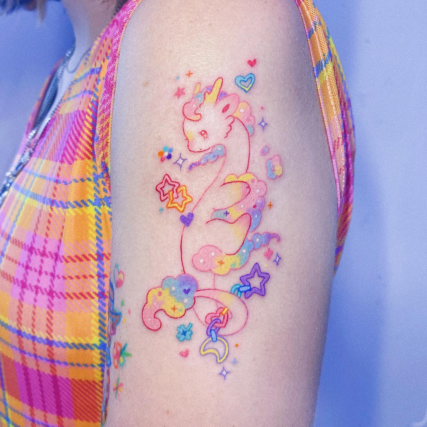 Cute Pastel Seahorse Tattoo
