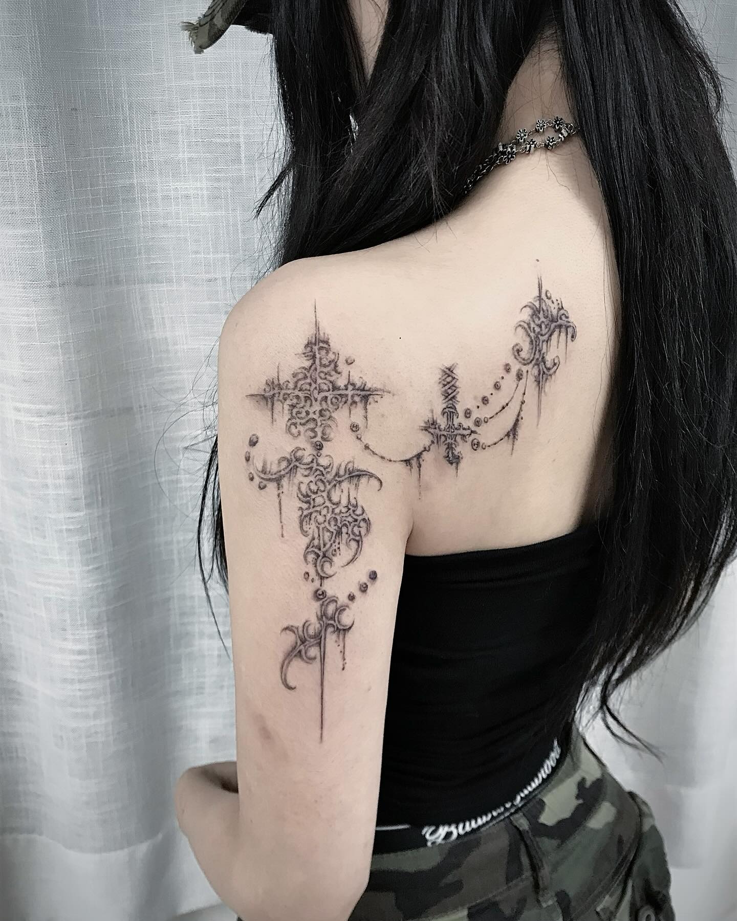 Ornamental Cross Chain Cybersigilism Tattoo