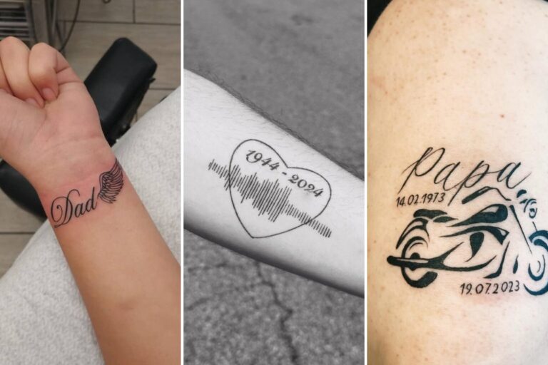 Aesthetic dad memorial tattoos and delicate ink ideas collage