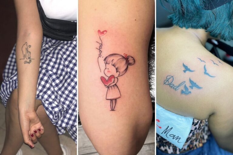 Aesthetic dad tattoo ideas and delicate ink ideas collage