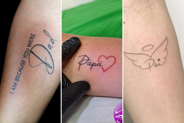 Aesthetic dad tattoo ideas and delicate ink ideas collage
