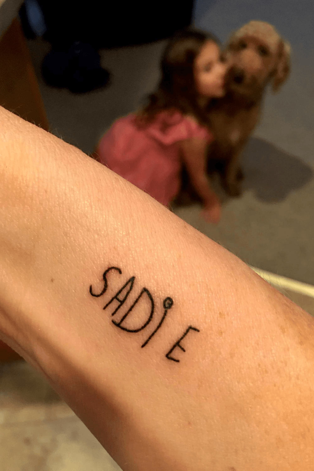 Dainty Script with Miniature Wildflower kids name tattoo