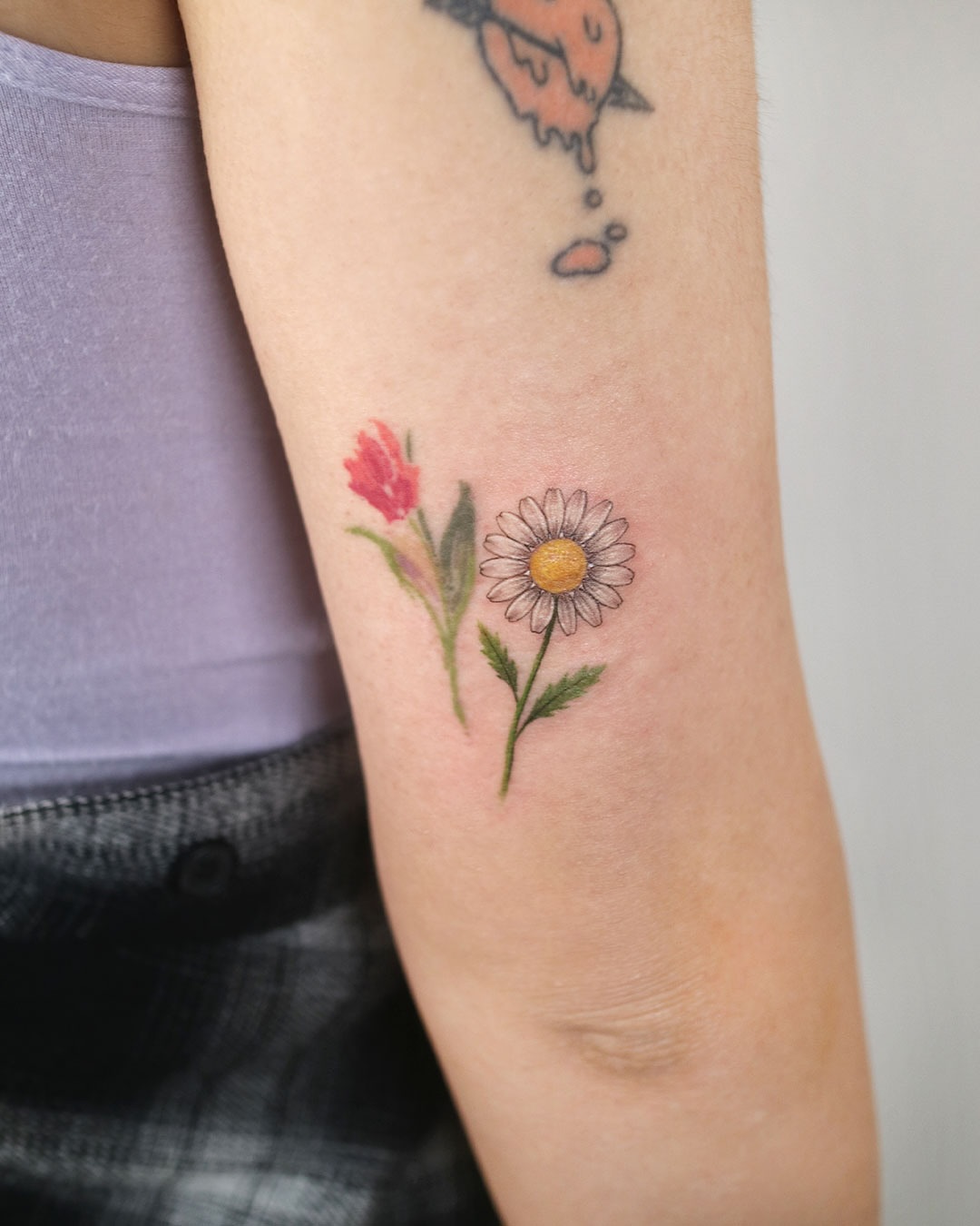 Crescent Moon and Daisy Bouquet Tattoo daisy tattoo ideas tattoo