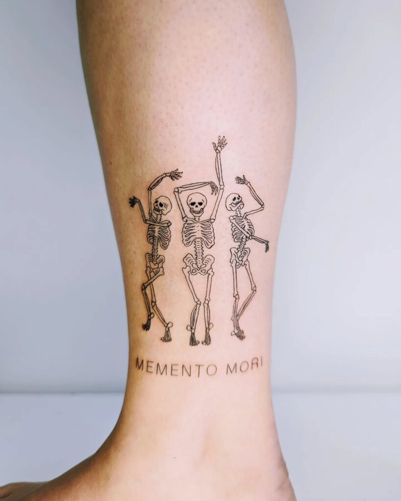 Kneeling Skeleton And Celestial Memento Mori Tattoo