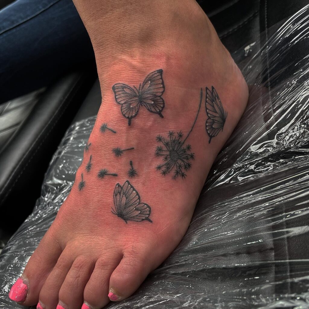 Double Blue Butterfly Foot Tattoo