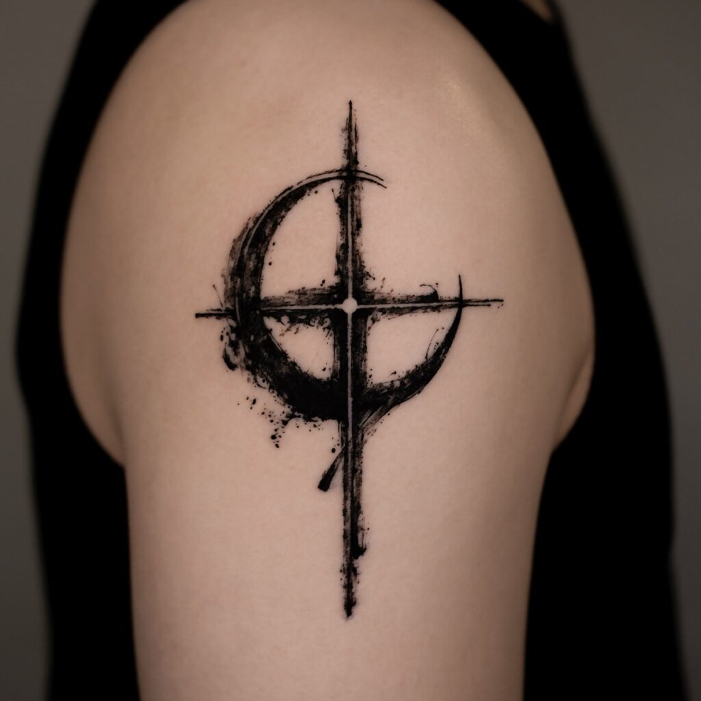 Dark Crescent and Cross Tattoo moon tattoos tattoo